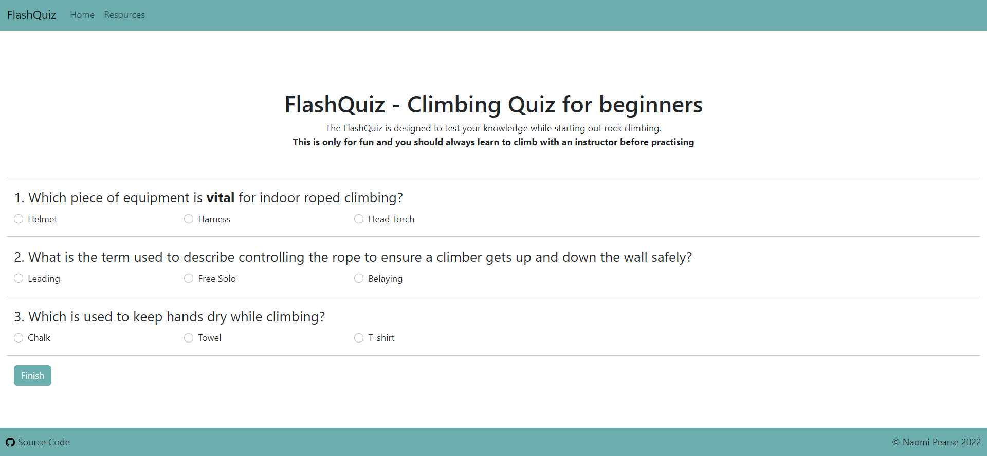 Climbing quiz website